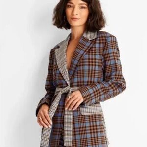 Future Collective Kahlana Barfield Brown mismatched houndstooth oversized blazer
